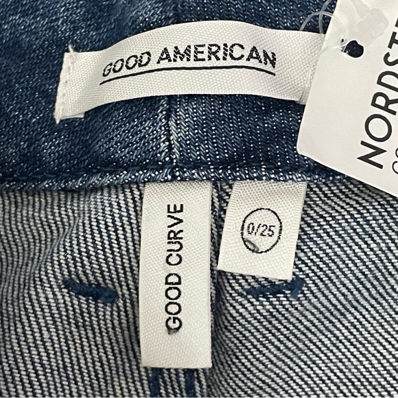 GOOD AMERICAN NWT GOOD CURVE RIPPED HIGH WAIST ANKLE STRAIGHT LEG JEANS 0/25 - Picture 10 of 12